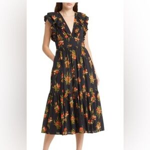 Chelsea28 Black Floral Ruffle Midi Dress